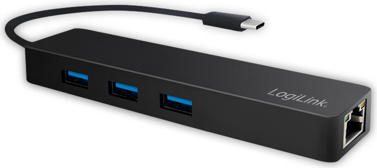 LogiLink USB-C hub met 3 poorten en Gigabit-adapter, zwart