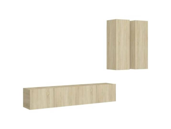 KGFHERENB 4-tlg TV-Schrank-Set Hängend Sonoma-Eiche Holzwerkstoff Vierteilige Hängemöbel im Sonoma-Eiche-Look schaffen ordentliche Wandflächen im Wohnzimmer oder Gästezimmer.
