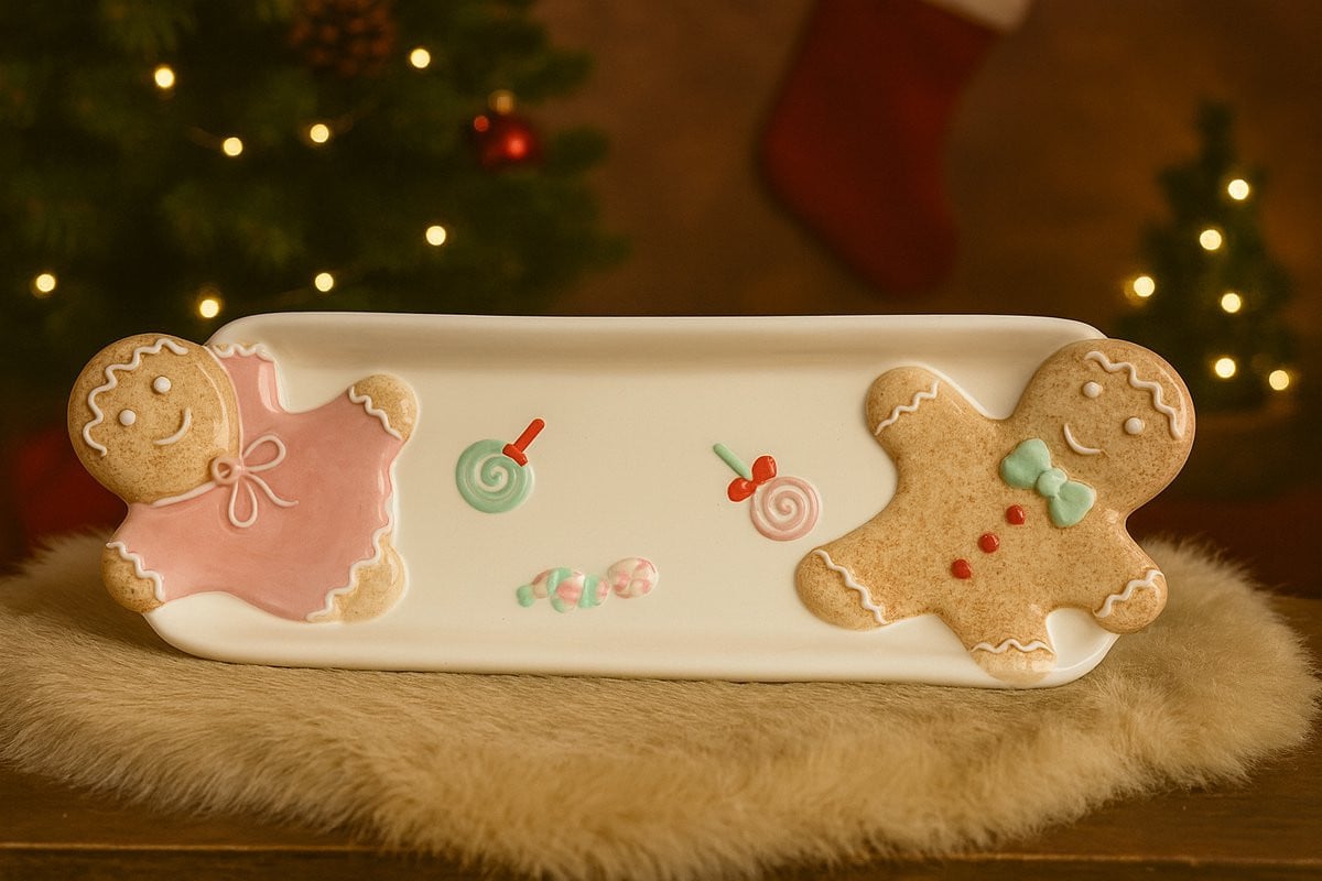 Keramieken Schaal Gingerbread Couple voor een Zoete Kerstsfeer