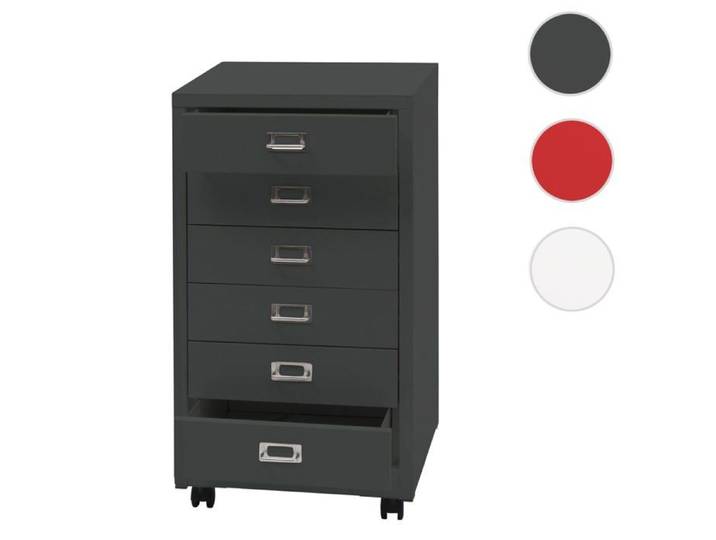 Caisson roulant MCW-L49 métal 75x40x41cm 6 tiroirs gris foncé