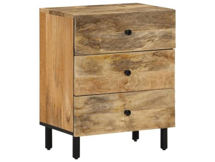 KUTYWEXFM Nachttisch Massivholz Mango mit 3 Schubladen 50x33x60 cm Kompakte Nachtkommode fürs Schlafzimmer mit 3 geräumigen Schubladen, stabilen Eisenbeinen und Kippschutz.