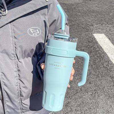 Uplifted Trends Large Capacity Stainless Steel Water Cup For Vehicles And Office Use With Straw Ice Dispenser Design blue