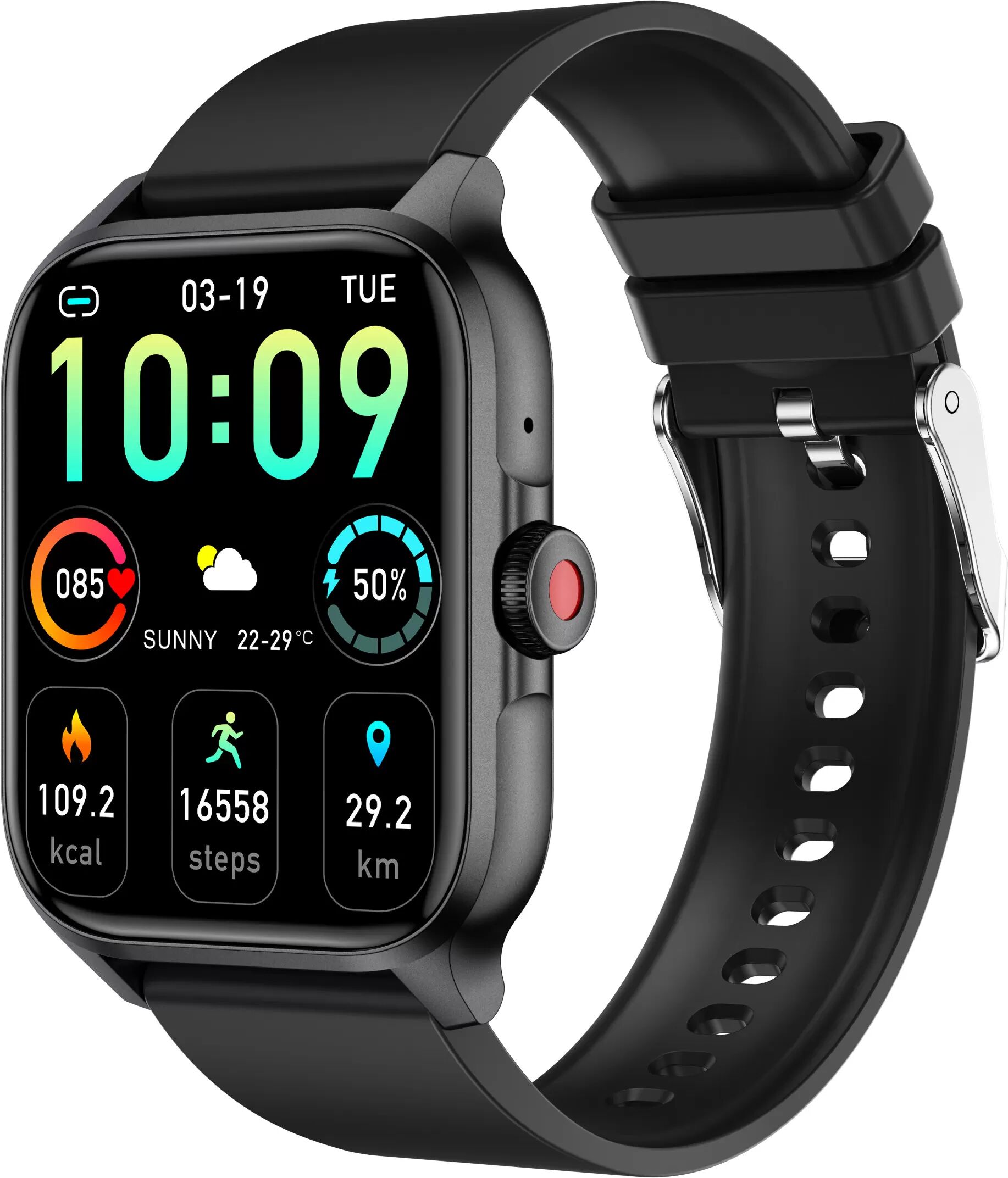 INF Smartwatch mit Herzfrequenz-, Blutdruck-, Blutsauerstoff- und Schrittzähler Schwarz