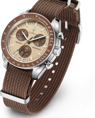 Friendly Fresh Finds Mens Luxury Quartz Chronograph Wristwatch With Coated Crystal And Canvas Band brown