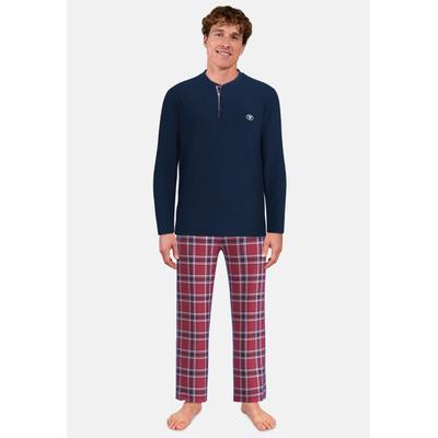 Pyjama TOM TAILOR, Herren, Gr. 50, Flanell,Single Jersey, blau (rot, mittel, karo), Flanell;Single Jersey, Obermaterial: 100% Baumwolle, Homewear-Sets Pyjama