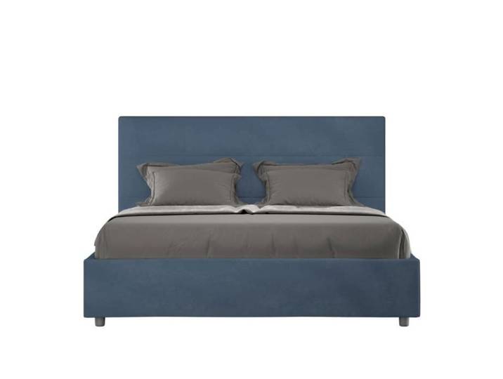 Lit coffre rembourré - MIKA - 160x200 - Microfibre bleue - Tête de lit matelassée - Sommier inclus