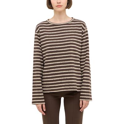 Langarmshirt MUSTANG "Damen Style Sutton", Damen, Gr. S, dunkelbraun, Jersey, 100% Baumwolle, Rundhals, Shirts Langarmshirt