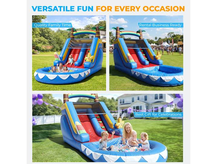 Nouveau toboggan aquatique gonflable commercial de 6,4 m en PVC 100 % avec souffleur de 950 W pour enfants et adultes, jouet gonflable