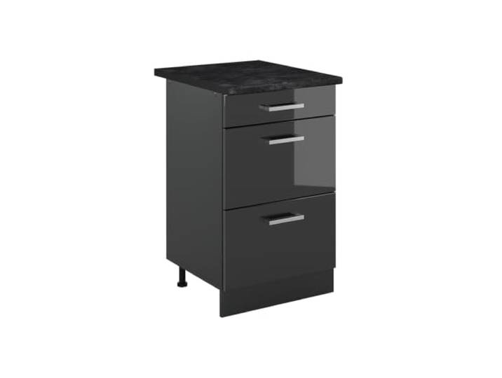 Vicco Küchenunterschrank R-Line, Anthrazit Hochglanz/Anthrazit 50 cm 3 Schubladen · Arbeitsplatte Anthrazit · Höhenverst. Füße · Leichter Zugriff · Frei kombinierbar