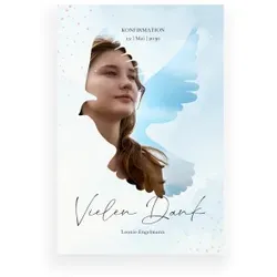 Dankeskarte Konfirmation: Taube Silhouette mit Foto in Hellblau