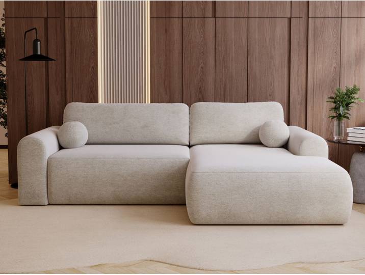 Ecksofa L-Form mit Schlaffunktion und Bettkasten Savana Rechts Hellbeige