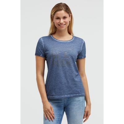 Rundhalsshirt SOCCX, Damen, Gr. S, blau (soft azure), Web, Material: 100% Baumwolle, Glitzermuster, bedruckt, regular fit normal, Rundhals, eingesetzt, Shirts Rundhalsshirt, mit fixierten Turn-Up-Ärmeln