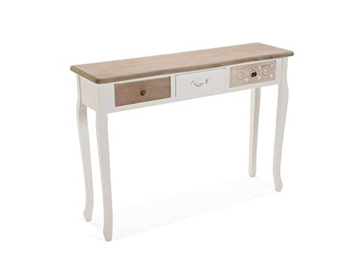 Versa Boedo Schmales Möbelstück für den Eingangsbereich oder Flur, Moderner Konsolentisch, mit 3 Schubladen, Maßnahmen (H x L x B) 78,5 x 30 x 109 cm, Holz, Farbe: Braun und weiß