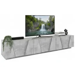 Dmora Fernsehschrank Lucas, Niedriges Sideboard für Wohnzimmer, Sockel für TV-Möbel, 100 % Made in Italy, cm 244x44h46, dunkler Zement