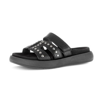 Pantolette GABOR, Damen, Gr. 42, schwarz, Nappaleder, unifarben, Schuhe Pantolette, Plateau, Sommerschuh, Schlupfschuh mit glänzenden Nieten besetzt