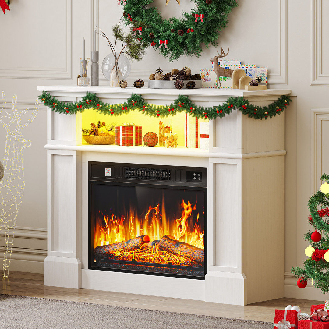 Russel Lark Manor Electric Fireplace with LED Storage Shelf White 100cm W x 30cm D