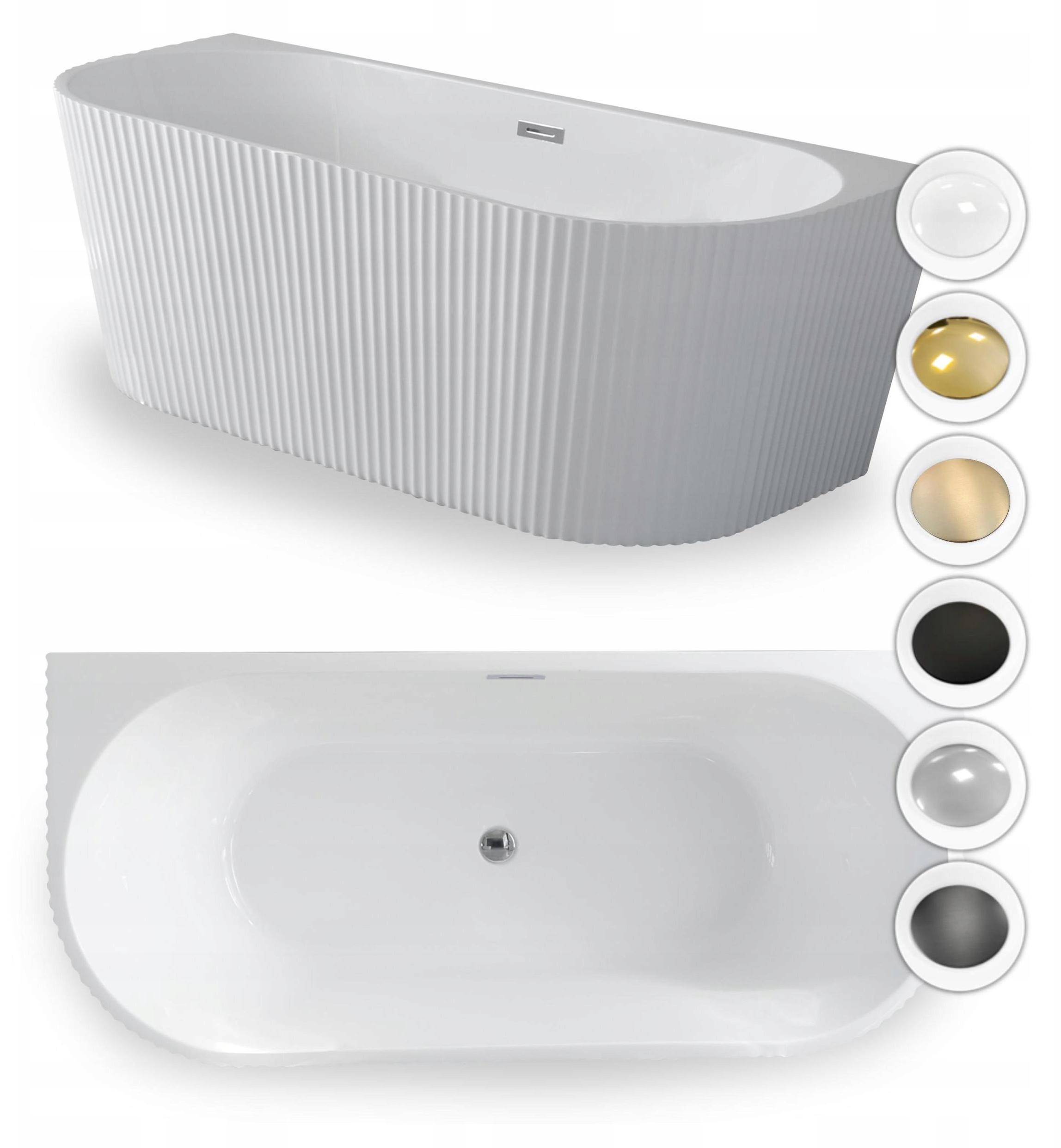 Freistehende Badewanne Pari 170 x 75 cm mit Riffelung Wandmontage Corciano Weiß