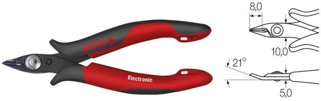 Wiha Pince coupante diagonale Electronic Tête étroite, pointue et retenue de chute sans flanc (26813) 126 mm (26813)
