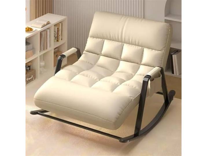 SZITW Doppel-Schaukelstuhl mit Seitentasche, Tragkraft 250 kg, gepolsterter Schaukelstuhl für Schlafzimmer und Wohnzimmer, moderner Stuhl (weiß, schwarzer Rahmen)