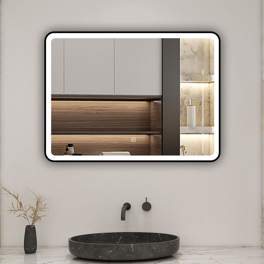 Latitude Run Akash Aluminium Rectangle Wall Vanity Mirror Black 60cm x 80cm