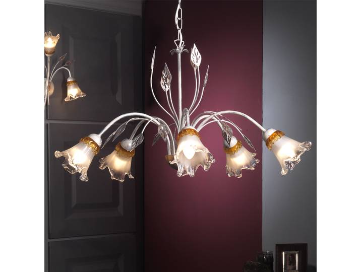 Lustre Lancia 80 x 105 x 80cm Blanc 5 Matériau : Verre, Métal Surface en métal : Brossé Type de métal : Fer Type de verre : Verre coloré E14