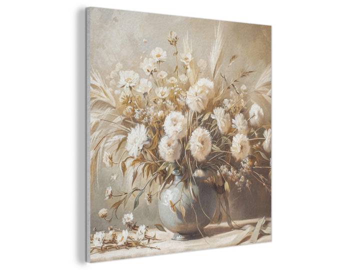 MuchoWow Akustikbild - Blumen - Vase - Stilleben - Beige - 90x90, Creme, Kunststoff, Quadratisch, 90x90x0.9 cm, Wandverkleidung, Akustikpaneele