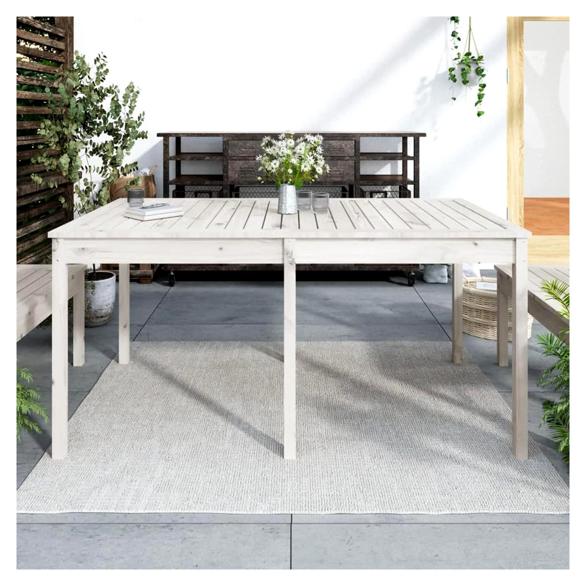 Gartentisch Outdoor Möbel Garten Tisch Balkontisch Wetterfest Terrassentisch Weiß 159,5x82,5x76 cm Massivholz Kiefer