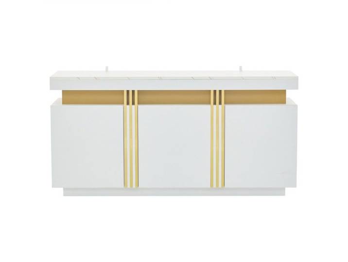 Buffet blanc moderne 140x38x70cm 3 portes avec séparateurs réglables pour cuisine/salon/salle à manger - Sans poignées