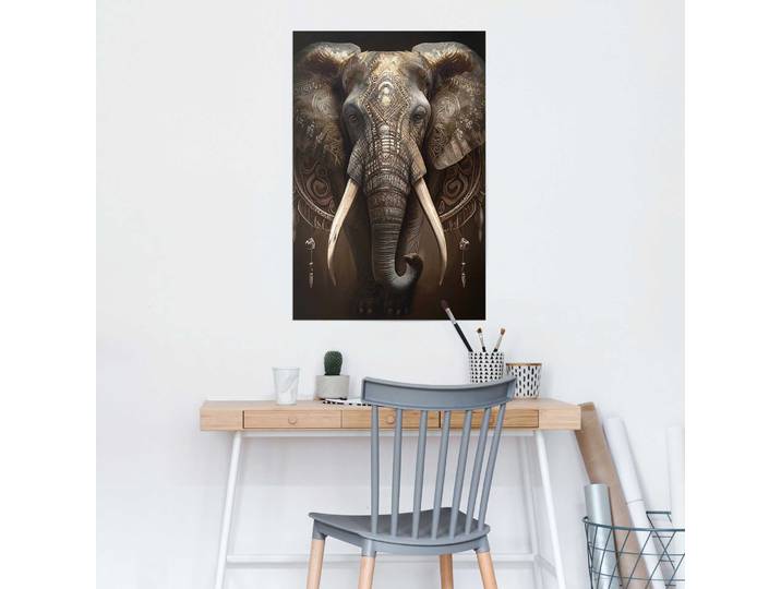 Affiche Éléphant décoré Papier Marron 61 x 92 x 0cm