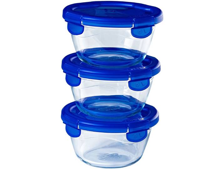 Pyrex - Cook & Go Schaal Rond met Deksel Set van 3 Stuks - Borosilicaatglas - Transparant -