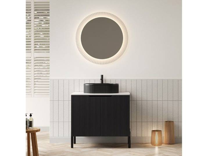 ROVRYN Meuble sous vasque sur pieds 76 cm noir mat vasque ovale en céramique 2 portes