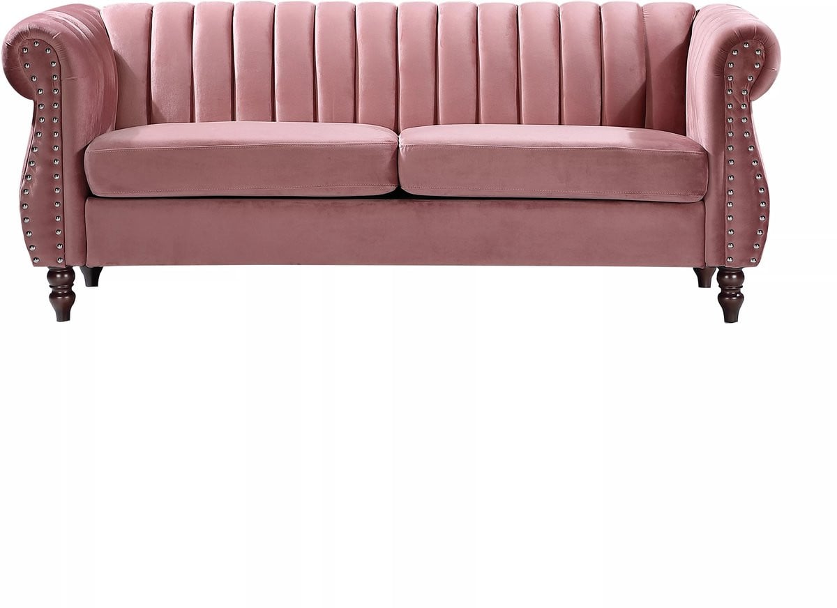 Trumbo Chesterfield driezitsbank in oudroze fluweel