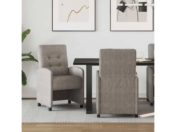 KTHLBRH Esszimmerstühle mit Rollen 2 STK, Kunstleder Grau, Sperrholz Flache Armlehnen, Schaumstofffüllung, ergonomische Rückenlehne, pflegeleichtes Kunstleder, Indoor-Nutzung