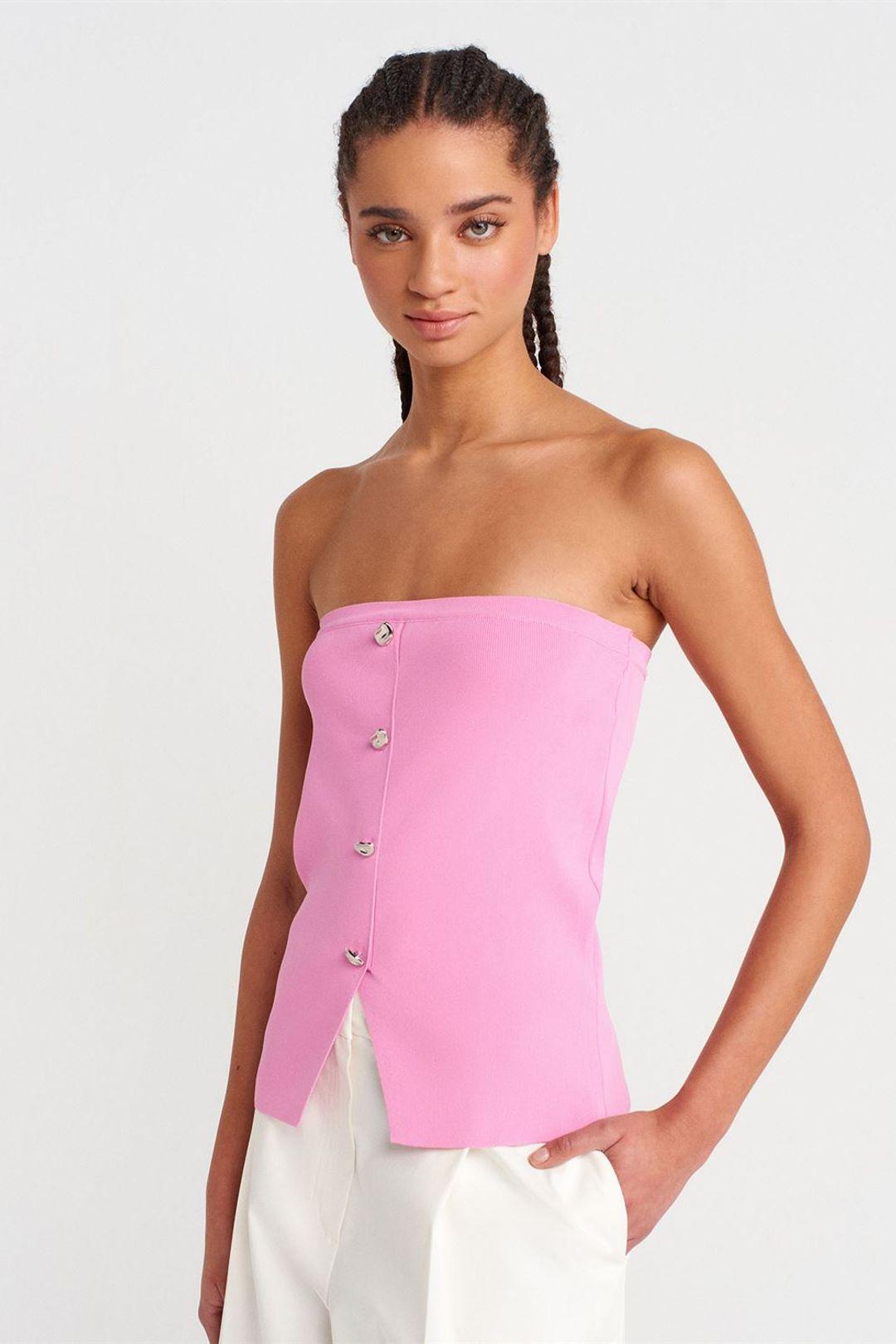 Mouwloze Geribbelde Brei Croptop Met Knopen