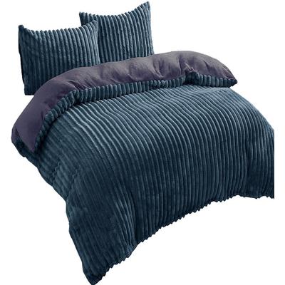 Leonado Vicenti Teddyplüsch Bettwäsche Set 200x200cm Dunkelgrün Cord Optik flauschig mit Reißverschluss Wendeseite