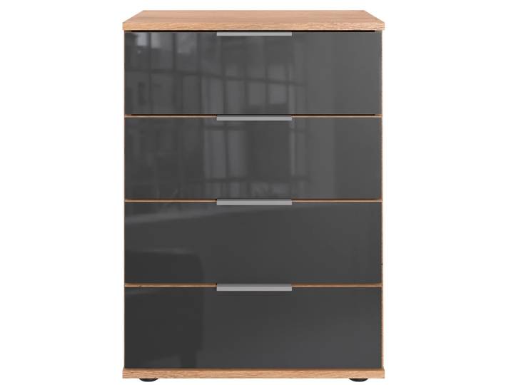 Nachtkommode WIMEX Saigon , grau (plankeneiche nachbildung, glas grau), B:52cm H:74cm T:38cm, Holzwerkstoff, Sideboards, Nachtkommode, mit 4 Schubladen, wahlweise Glas-oder Spiegelfronten