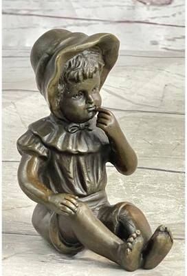 Bronzhaus Hot Cast Bronze Figurine Sculpture Of Baby Girl - Signed Original Art By Milo