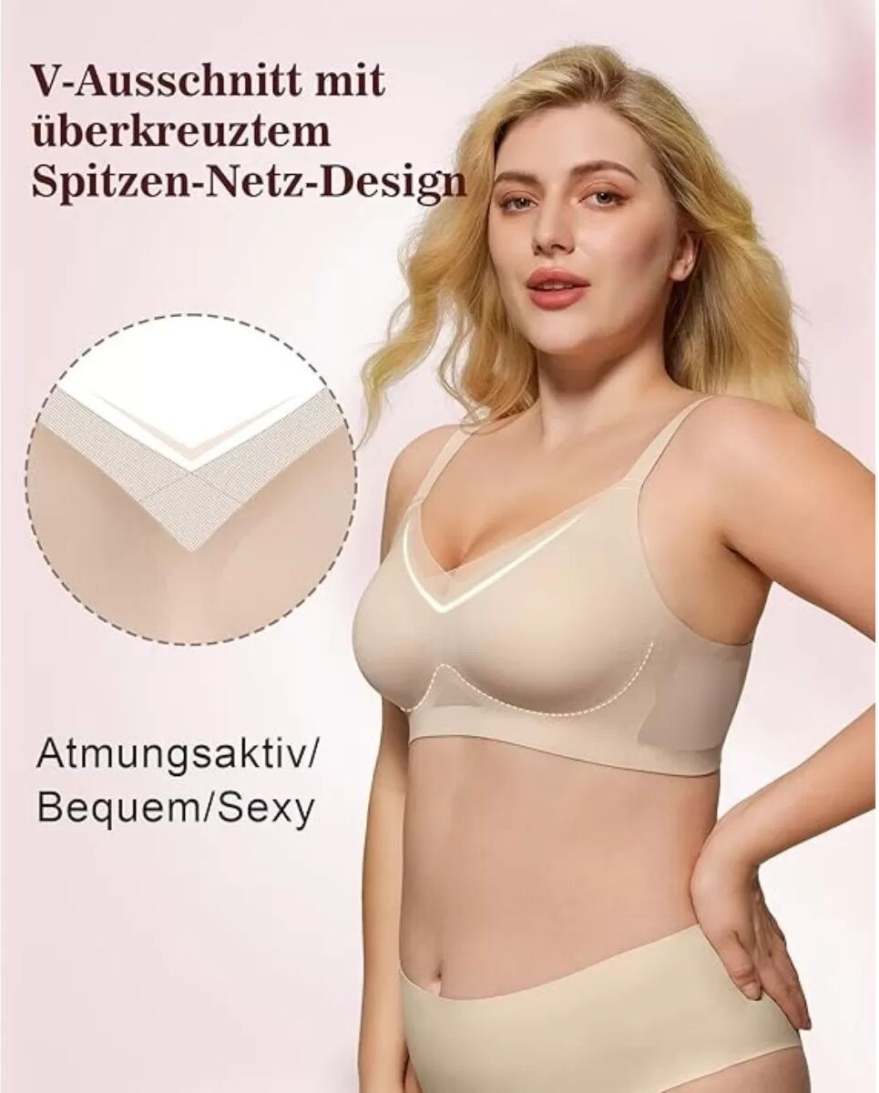 INF Kabelloser gepolsterter BH mit 3D-Stütze und Seitenflügeln, Größe L Beige
