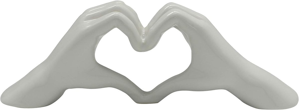 Decoratief Keramiek Hand Hart Beeld - Wit of Zilver - 31 x 11 cm