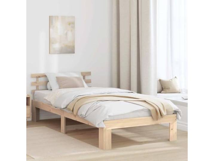 Bettrahmen mit Kopfteil Natur 90x190 cm Massives Kiefernholz Rechteckige Form, 31 cm Höhe, pflegeleichte Oberfläche, stabiler Halt für Matratze