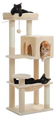Inspired Finds Multi Level Cat Tree Tower With Hammock, Condo & Scratching Posts beige S