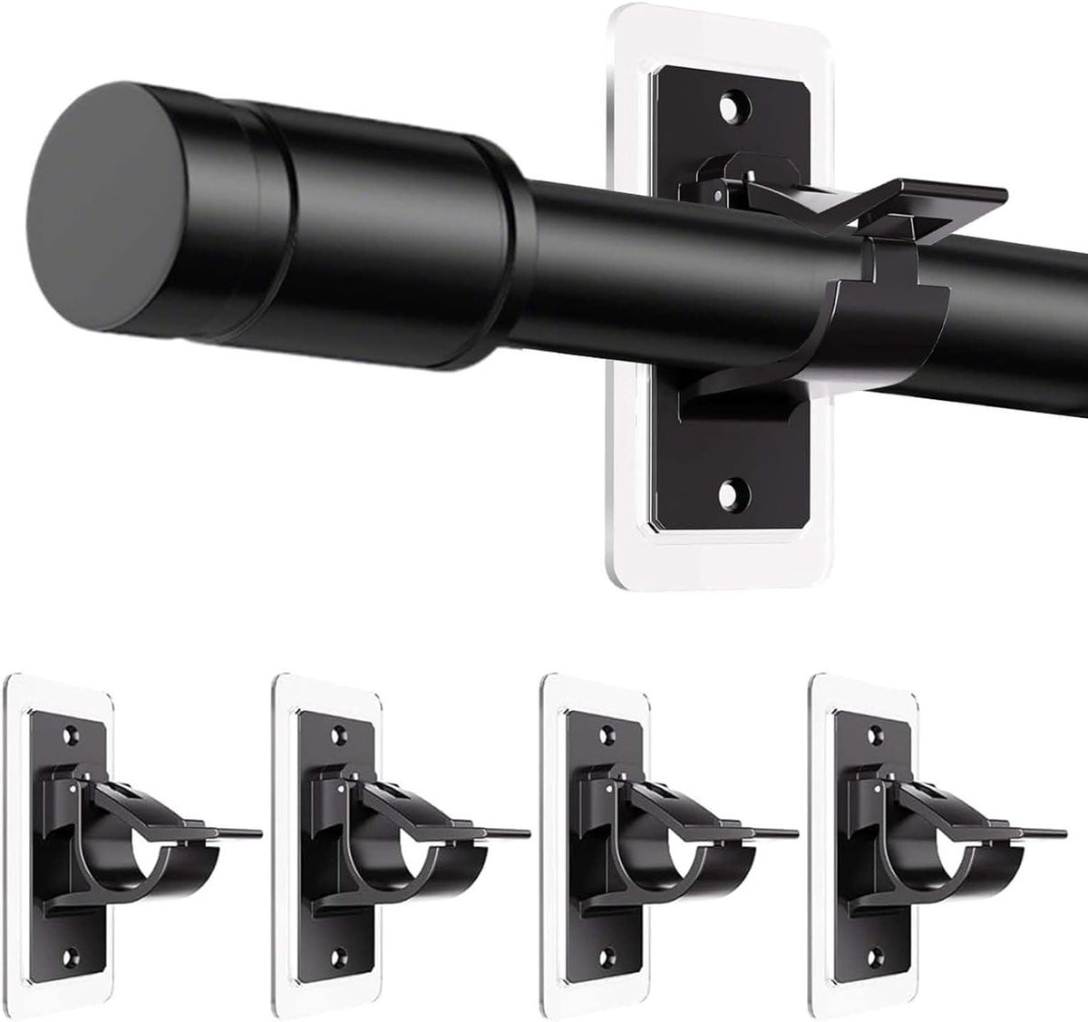 Set van 4 Zelfklevende Gordijnhaakjes Zwart - Multifunctionele Gordijnsteunen voor Badkamer en Slaapkamer