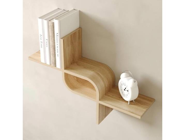 Étagère murale flottante en bois frêne – Design ondulé – 65cm – Rangement mural décoratif