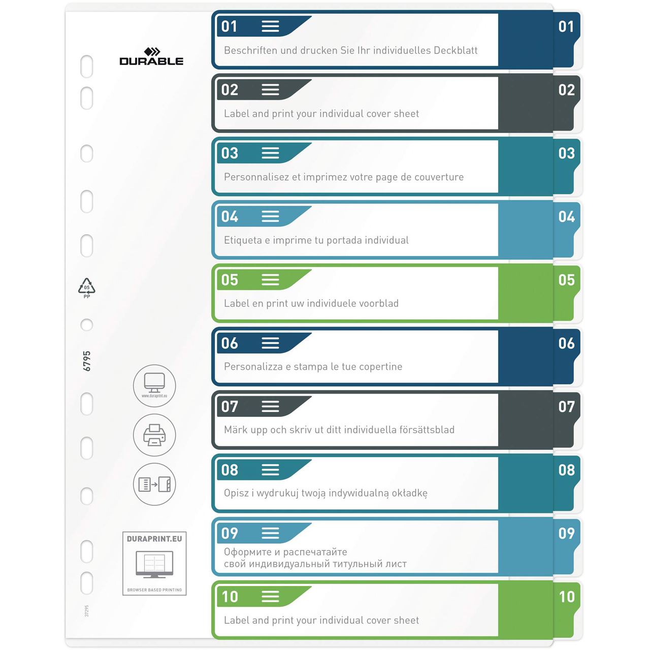 Durable Register A4 + 10tlg. 1-10 farbige Taben+trans. Form.