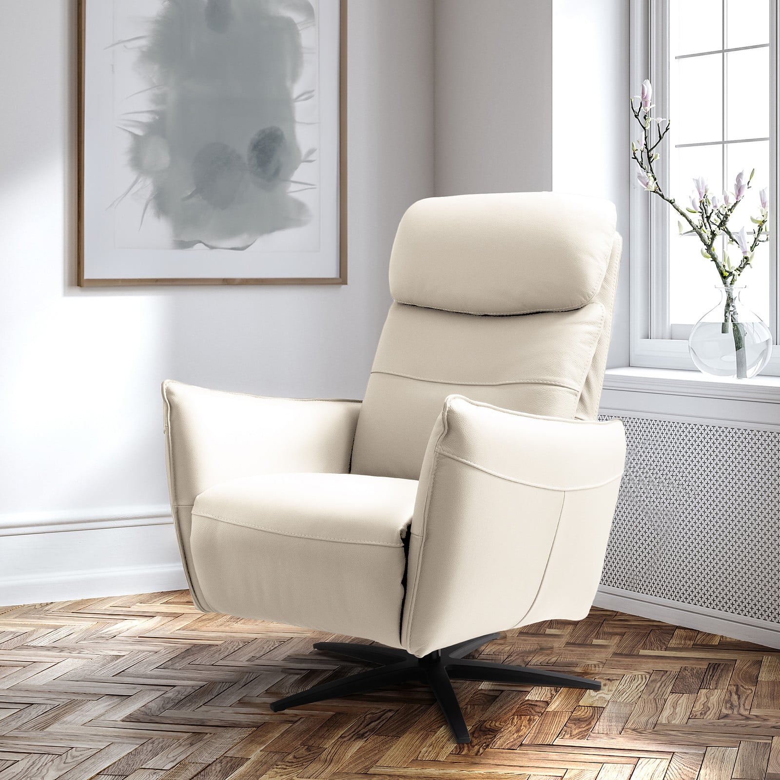home24 Relaxfauteuil Domna wit leer elektrisch verstelbaar B/D/H: 77 x 107 x 88 cm
