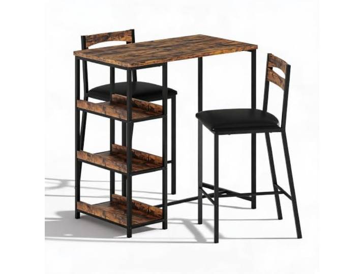 GarveeLife 3-teiliges Esszimmer-Set für 2 Personen Platzsparendes Esszimmer-Set mit Tisch und 2 gepolsterten Barhockern für Küche, Apartment oder Studio, Braun