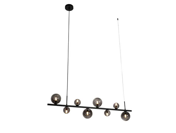 Hanglamp zwart met smoke glas langwerpig 8-lichts - Monaco