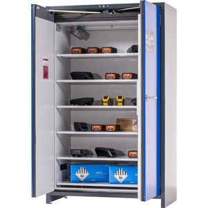 asecos Akku-Lagerschrank ION PRO 90, mit 6 Fachböden, Feuerwiderstand Typ 90, blau, (B/H/T) 120 x 196 x 62cm