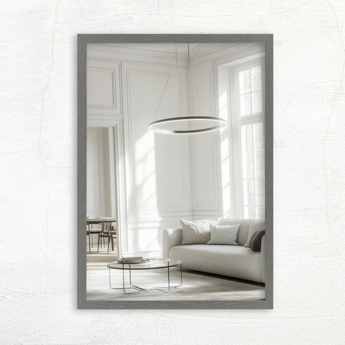 Handgemaakte wandspiegel met lijst in staalgrijs - 35 x 145 cm