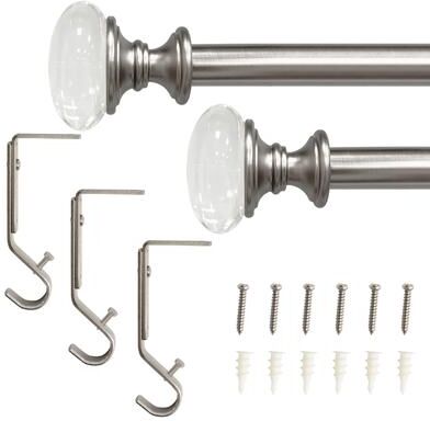Lumi Home Furnishings "Lumi 3/4"" Single Curtain Rod Brushed Nickel/ Black-Crystal Knob finial"